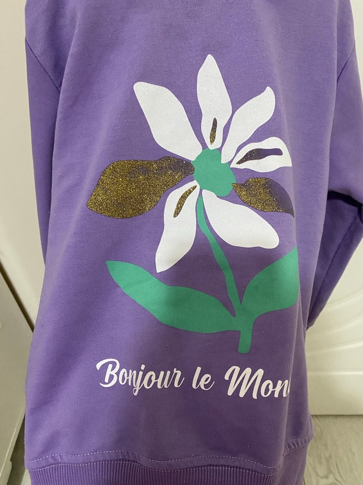 Mor Çiçek Baskılı Kız Sweatshirt - Görsel 2