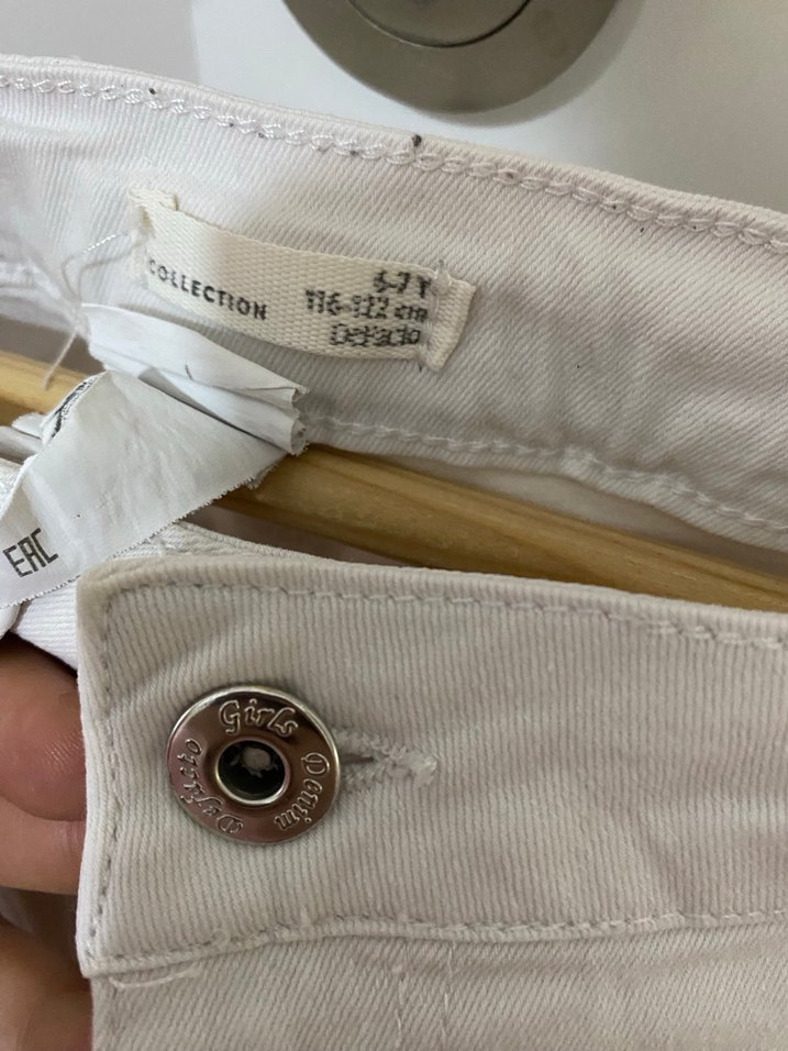 Düğmeli Beyaz kız çocuk Kot Pantolon - Görsel 2