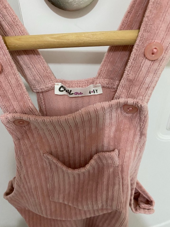 Düğmeli Pembe Kız Çocuk Elbisesi - Görsel 2