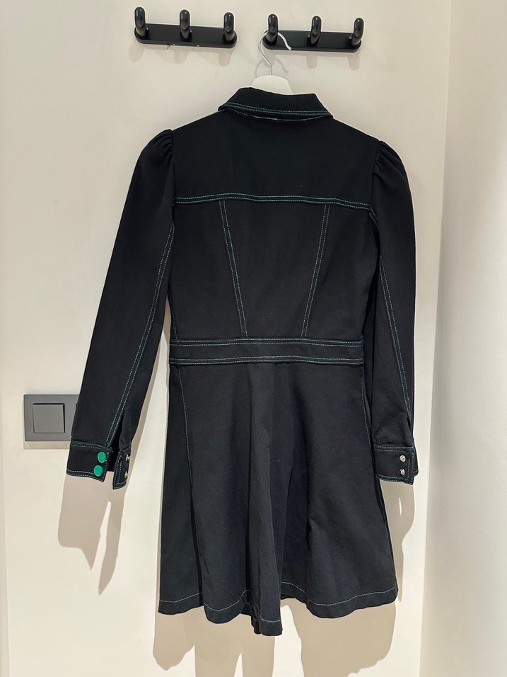 Düğmeli Siyah Kısa Denim Elbise - Görsel 3