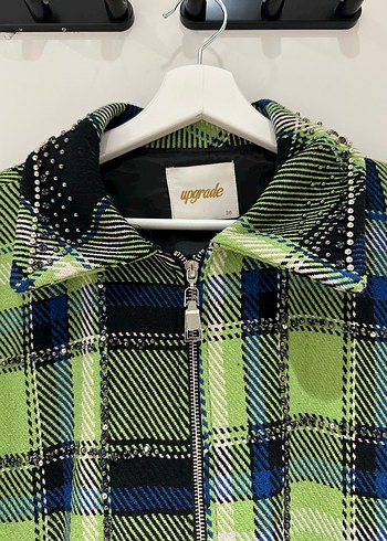 Yeşil Ekose Düğmeli Kadın Ceket - Görsel 2