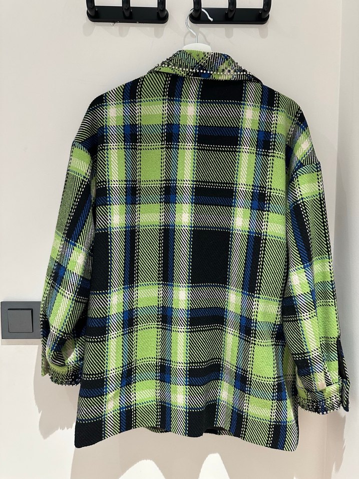Yeşil Ekose Düğmeli Kadın Ceket - Görsel 3
