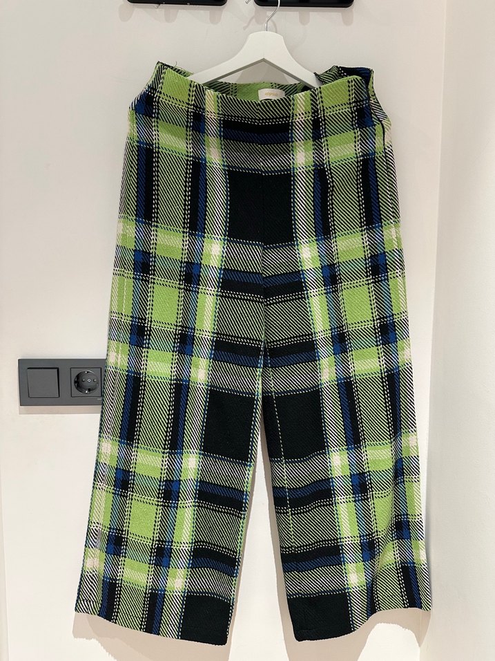 Kadın Yeşil Ekose Kumaş Pantolon - Görsel 2