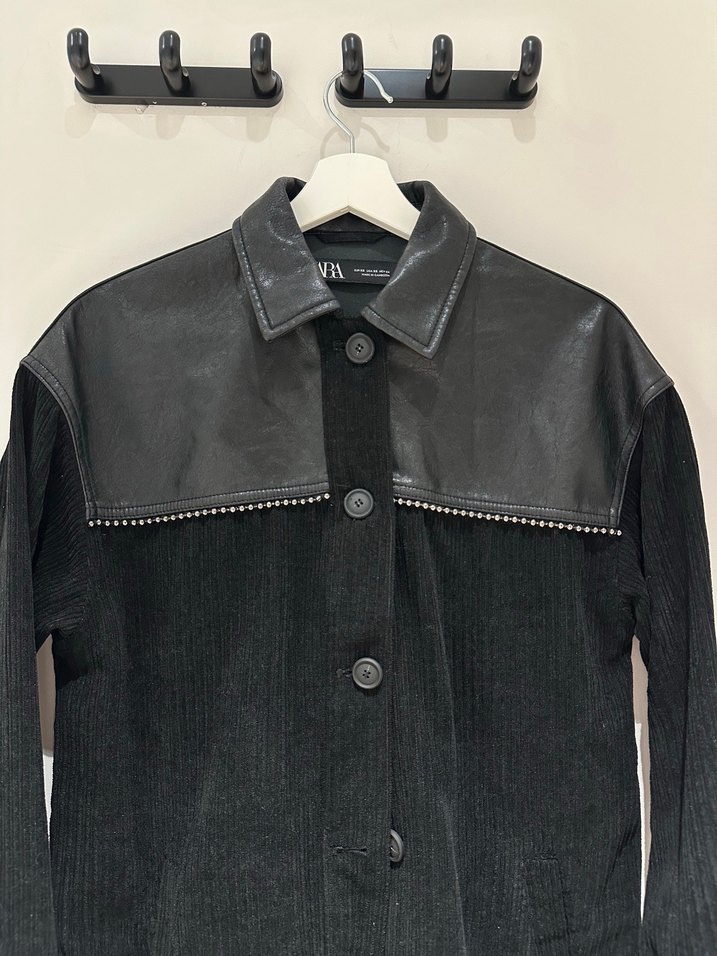 Düğmeli Siyah Deri Kadın Ceket - Görsel 2