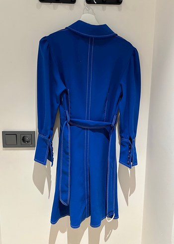 Mavi Düğmeli Kısa Kadın Elbise - Görsel 3