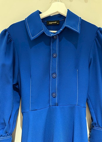 Mavi Düğmeli Kısa Kadın Elbise - Görsel 2