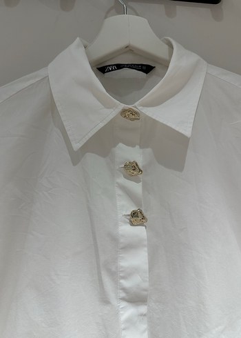 Beyaz Kadın Keten Düğmeli Gömlek - Görsel 2