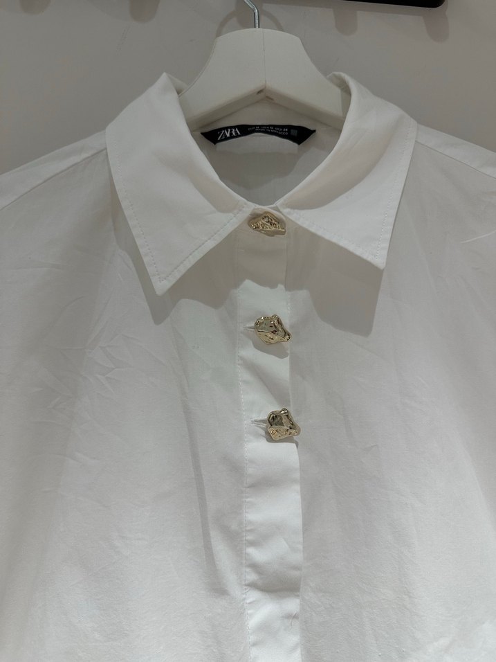 Beyaz Kadın Keten Düğmeli Gömlek - Görsel 2