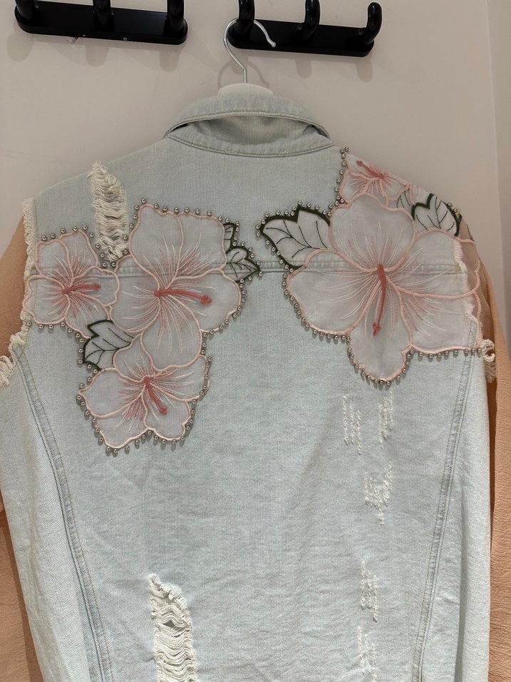 Nakışlı Kadın Bej Denim Ceket - Görsel 4