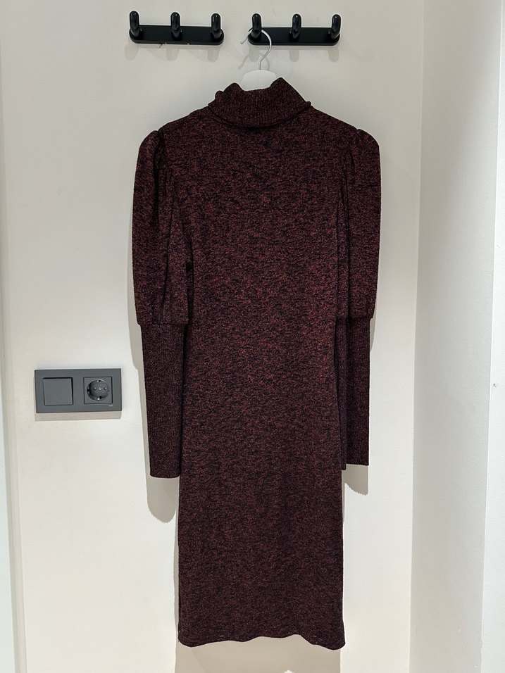 Bordo Balıkçı Yaka Uzun Kollu Triko Elbise - Görsel 2