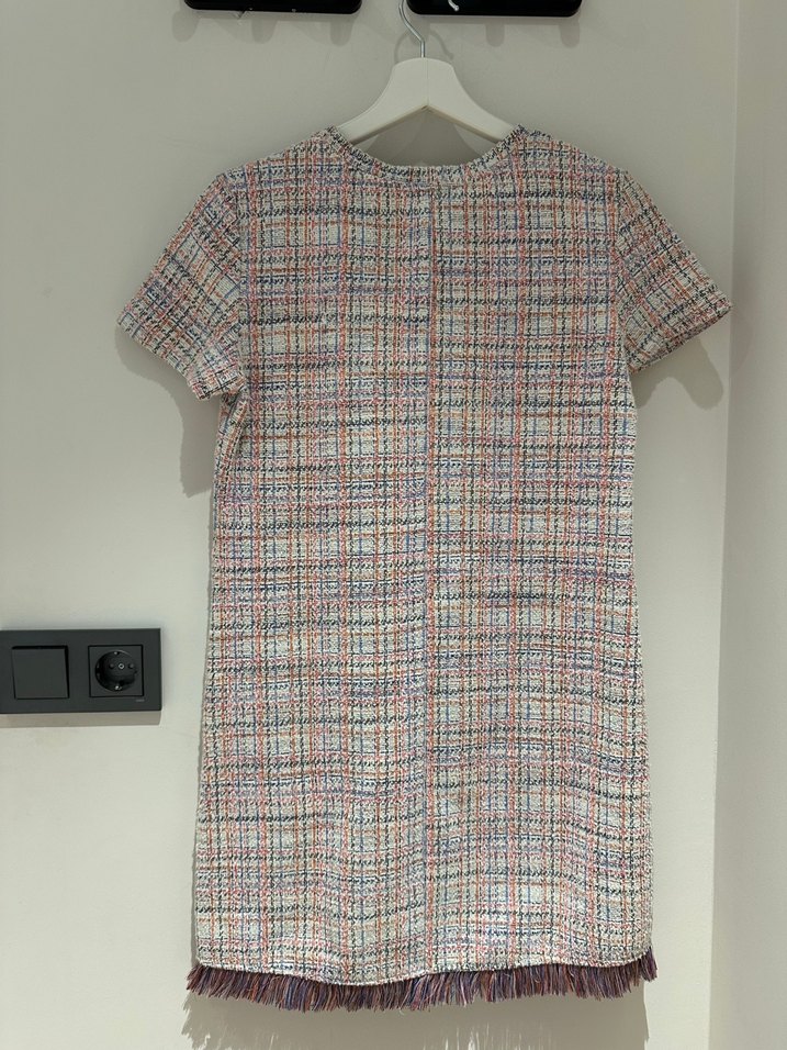 Düğmeli Mini Kadın Elbise, Kısa Kollu, Çok Renkli Elbise - Görsel 2