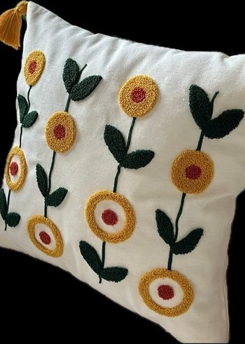 Bohem Nakışlı Beyaz Gri Dekoratif Yastık Kılıfı - Görsel 2