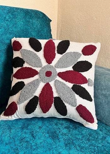 Bohem Nakışlı Beyaz Gri Dekoratif Yastık Kılıfı - Görsel 3