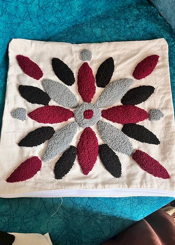 Bohem Nakışlı Beyaz Gri Dekoratif Yastık Kılıfı - Görsel 4