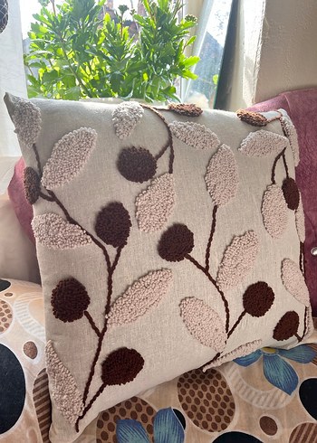 Bohem Nakışlı Beyaz Gri Dekoratif Yastık Kılıfı - Görsel 5