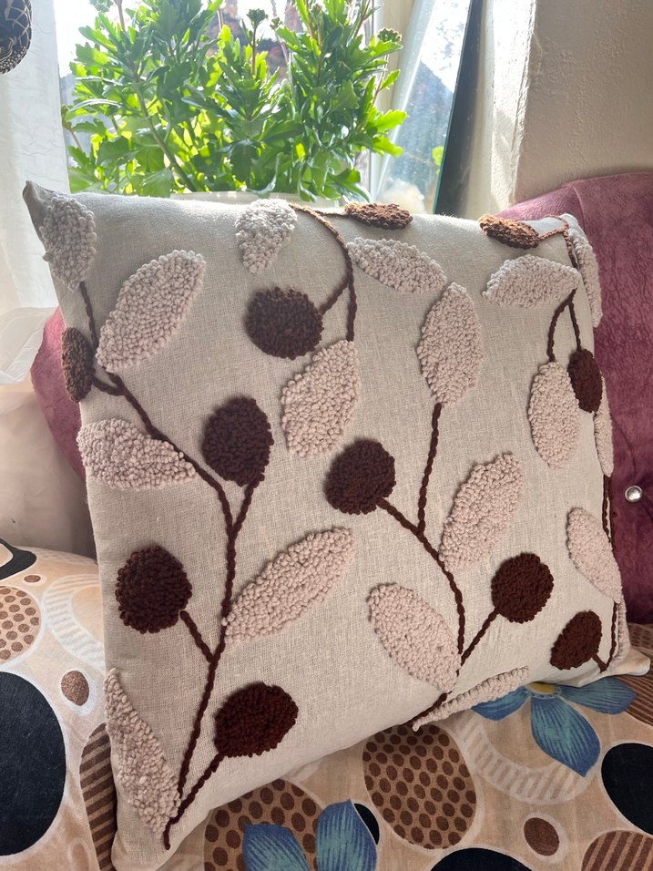 Bohem Nakışlı Beyaz Gri Dekoratif Yastık Kılıfı - Görsel 5