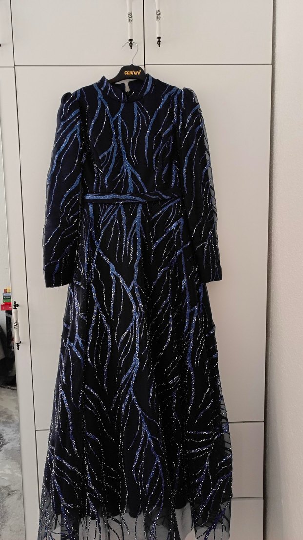 Lacivert Uzun Abiye - Görsel 3