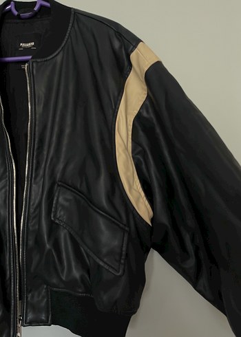 Pull&Bear Suni deri şerit detaylı bomber ceket - Görsel 3