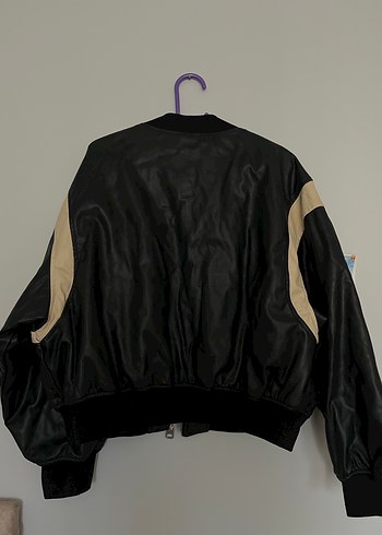 Pull&Bear Suni deri şerit detaylı bomber ceket - Görsel 2