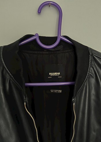 Pull&Bear Suni deri şerit detaylı bomber ceket - Görsel 4