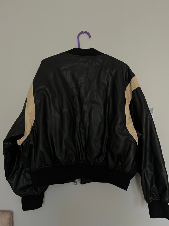 Pull&Bear Suni deri şerit detaylı bomber ceket - Görsel 2