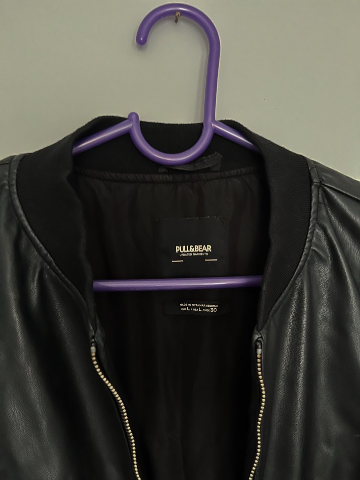 Pull&Bear Suni deri şerit detaylı bomber ceket - Görsel 4