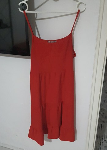 Kırmızı Mini Askılı Salaş Elbise