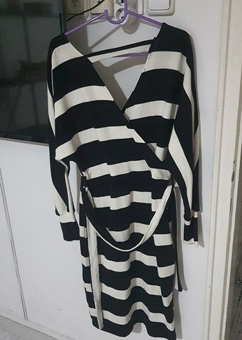 zebra desenli kalin kumas elbise