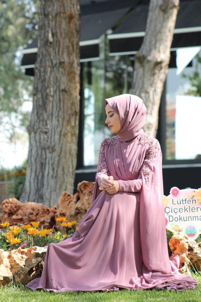 Pembe Drapeli Uzun Abiye Elbise - Görsel 2