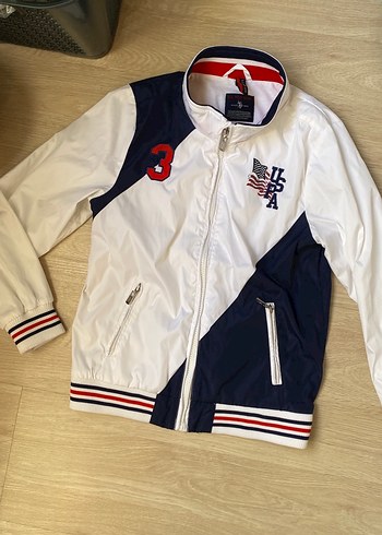 U.S Polo Assn. Usa Logo Detayli Beyaz Lacivert Bomber Ceket