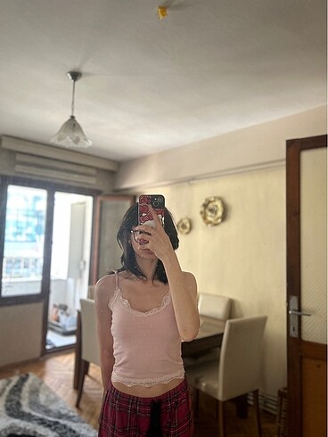 Diğer Pembe dantelli askılı üst