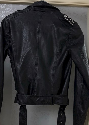 s Beden Kadın Siyah Deri Biker Ceket