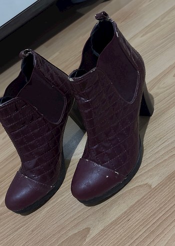 39 Beden Bordo Yüksek Topuklu Deri Kadın Bot