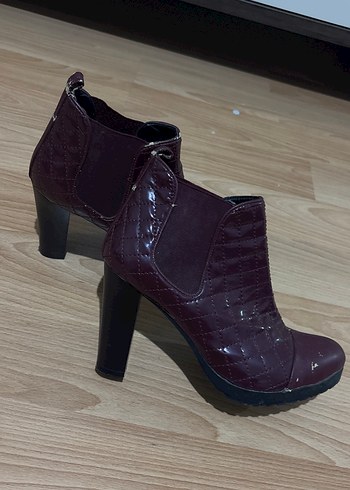 Bordo Yüksek Topuklu Deri Kadın Bot