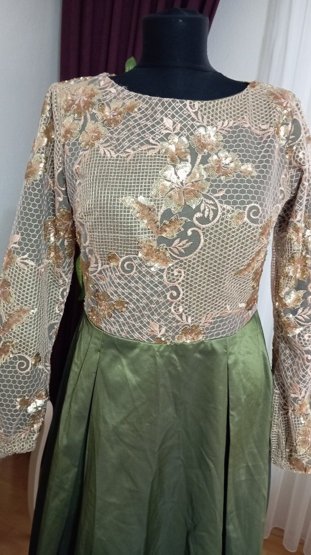 Nakışlı Uzun Kollu Kadın Abiye Elbise - Görsel 2