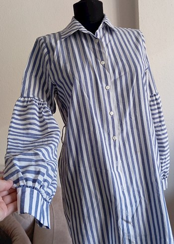 Düğmeli Uzun Kollu Çizgili Kadın Gömlek - Görsel 3