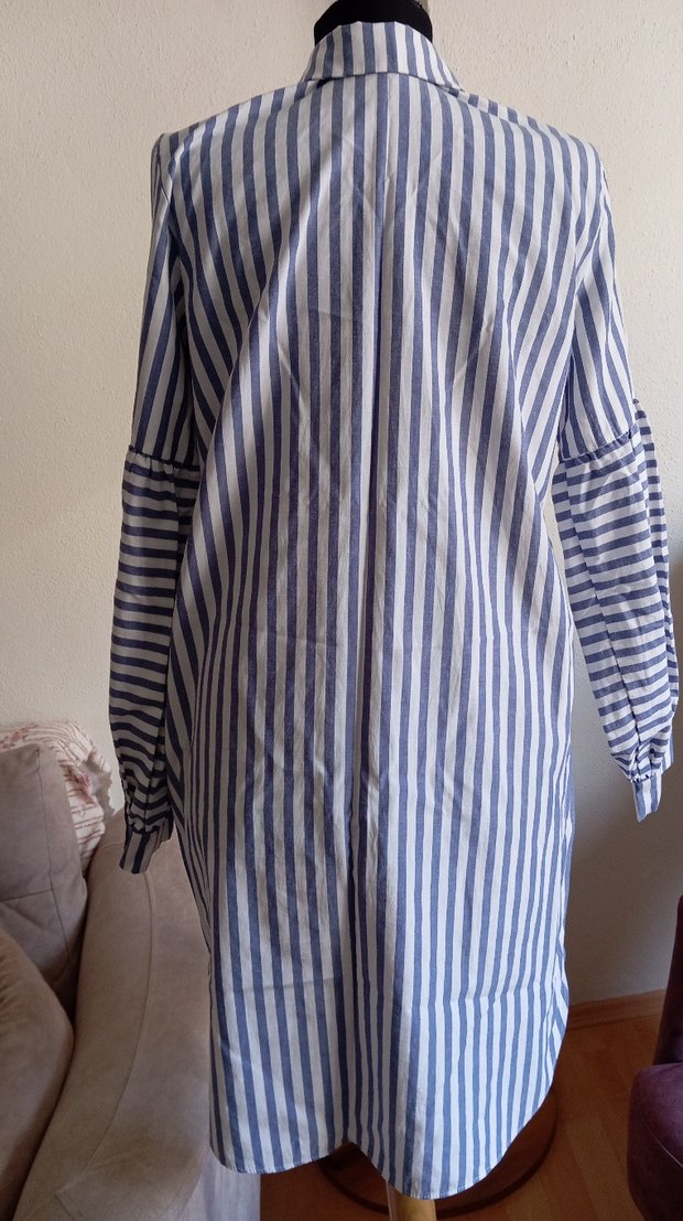 Düğmeli Uzun Kollu Çizgili Kadın Gömlek - Görsel 2