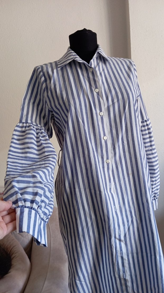 Düğmeli Uzun Kollu Çizgili Kadın Gömlek - Görsel 3