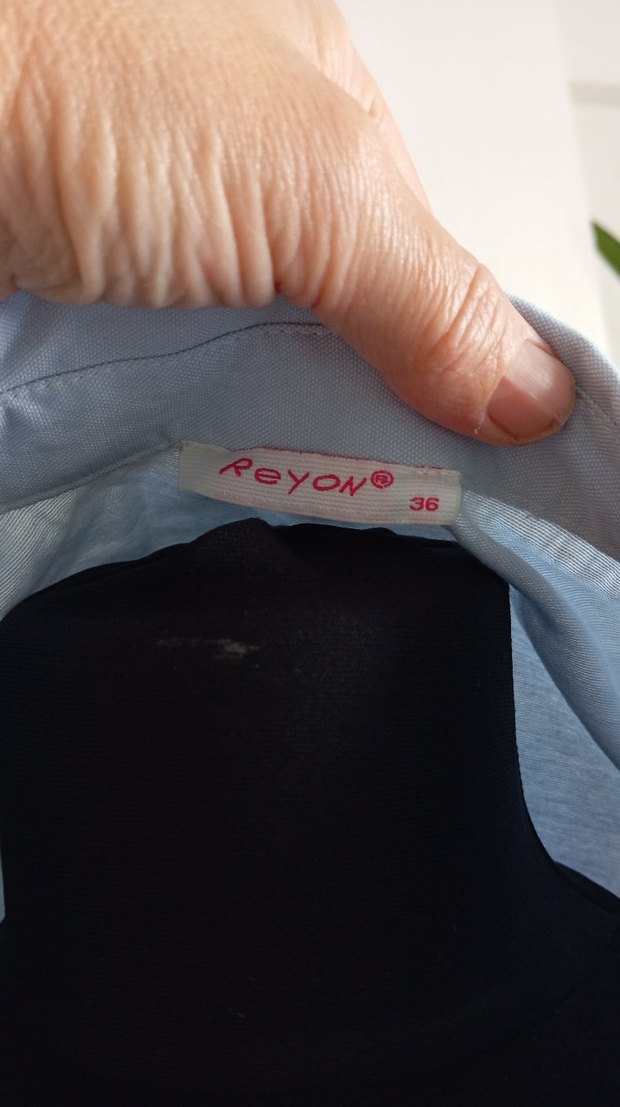 Düğmeli Mavi Keten Kadın Gömlek - Görsel 5