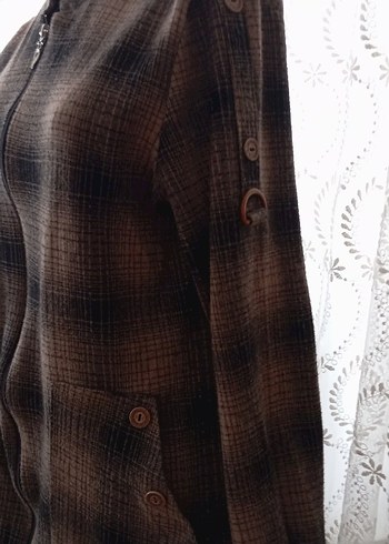 Düğmeli Uzun Kareli Kadın Kaban - Görsel 3