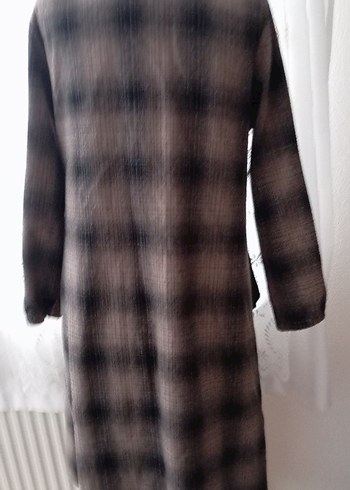 Düğmeli Uzun Kareli Kadın Kaban - Görsel 2