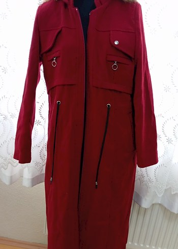 Kürk Detaylı Kırmızı Uzun Kadın Kaban - Görsel 2