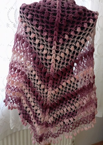 Pembe Dantel Detaylı Örgü Kadın Şal - Görsel 2