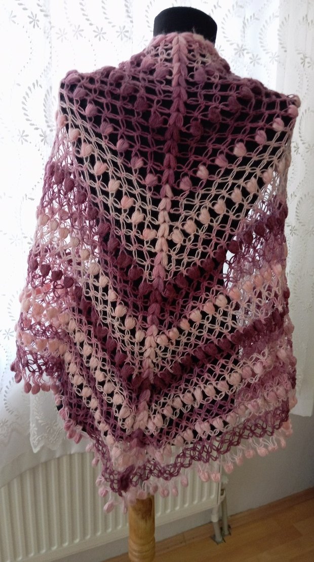 Pembe Dantel Detaylı Örgü Kadın Şal - Görsel 2