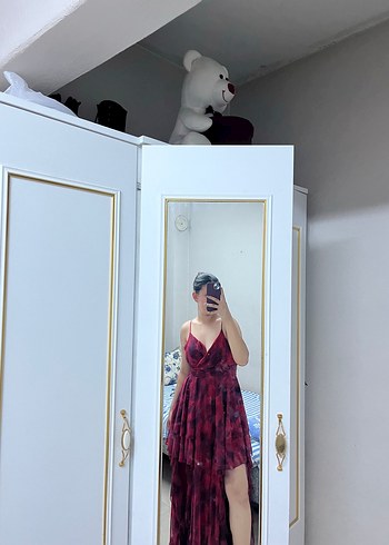 Parlak Bordo Kadın Uzun Elbise - Görsel 4