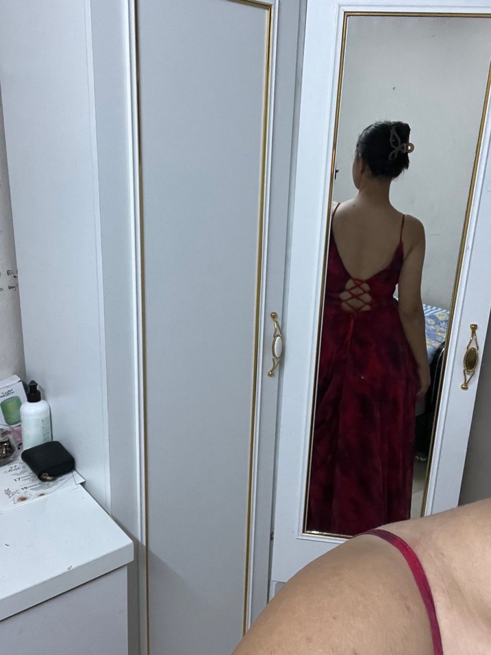 Parlak Bordo Kadın Uzun Elbise - Görsel 5