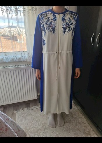 Nakışlı Mavi Uzun Salaş tunik