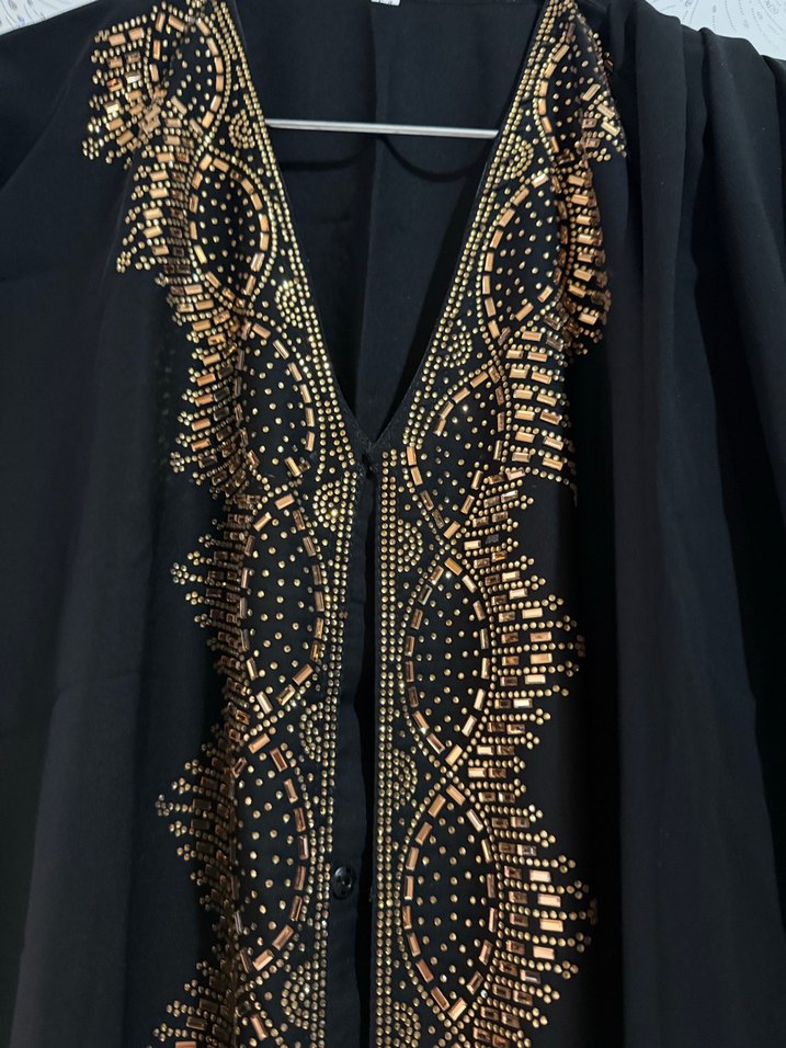 Taş İşlemeli Siyah Uzun Kadın Ferace Elbise - Görsel 2