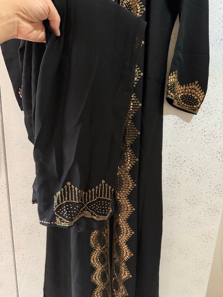 Taş İşlemeli Siyah Uzun Kadın Ferace Elbise - Görsel 4