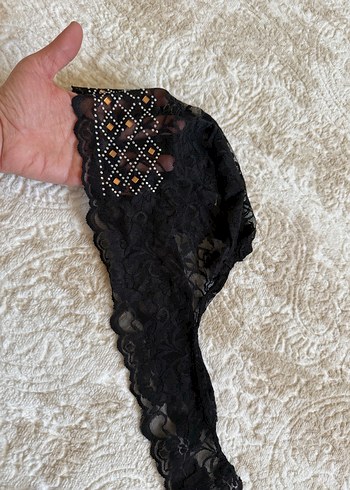 Siyah taşlı dantel bone - Görsel 3